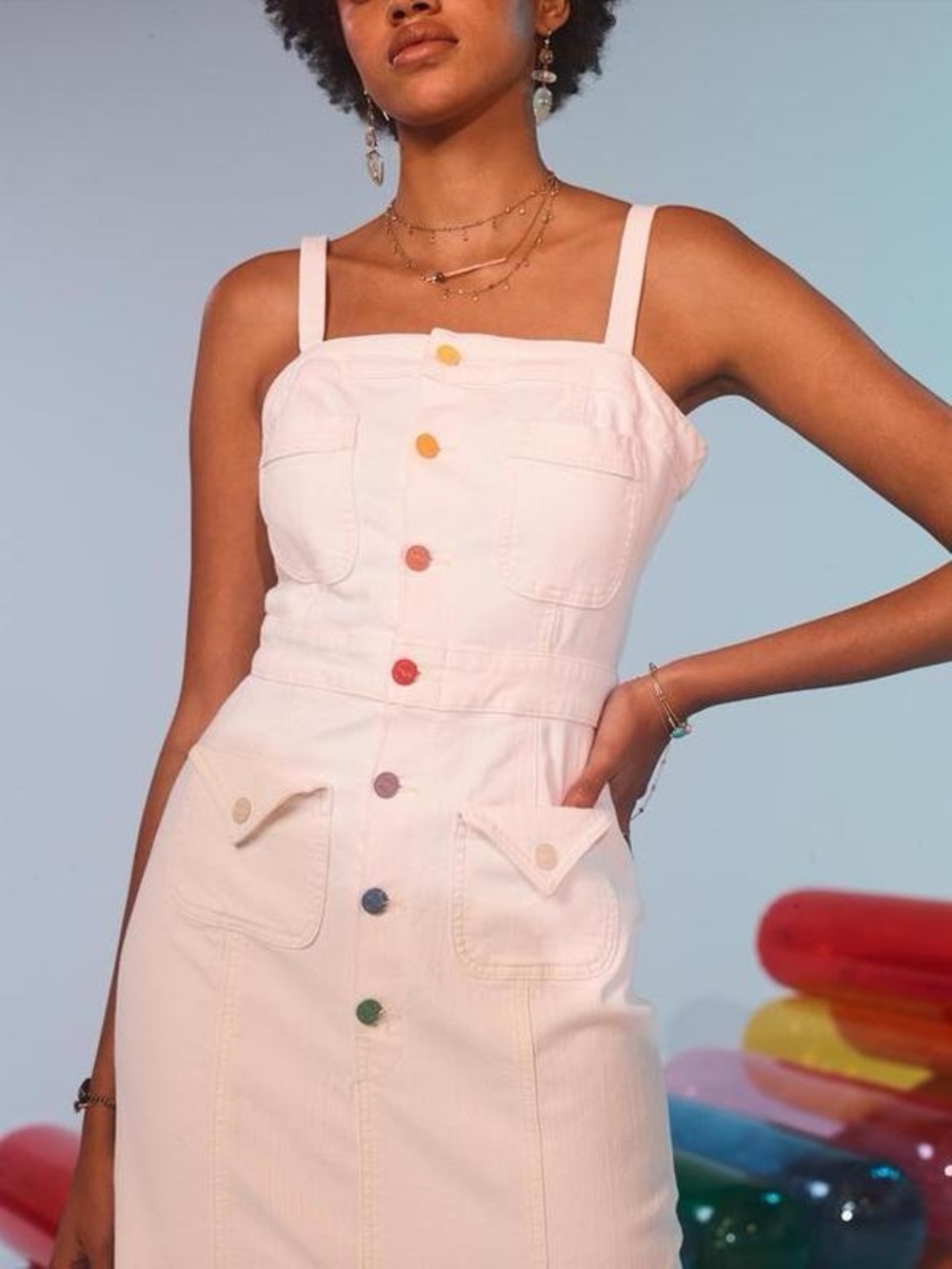 MOTHER To The Point Button Front Denim Dress In Taste The Rainbow Size S - Picture 5 of 14